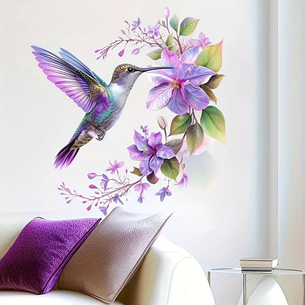1 Stiker Bunga Ungu dan Burung - Pvc Panel Background ulasan dan harga